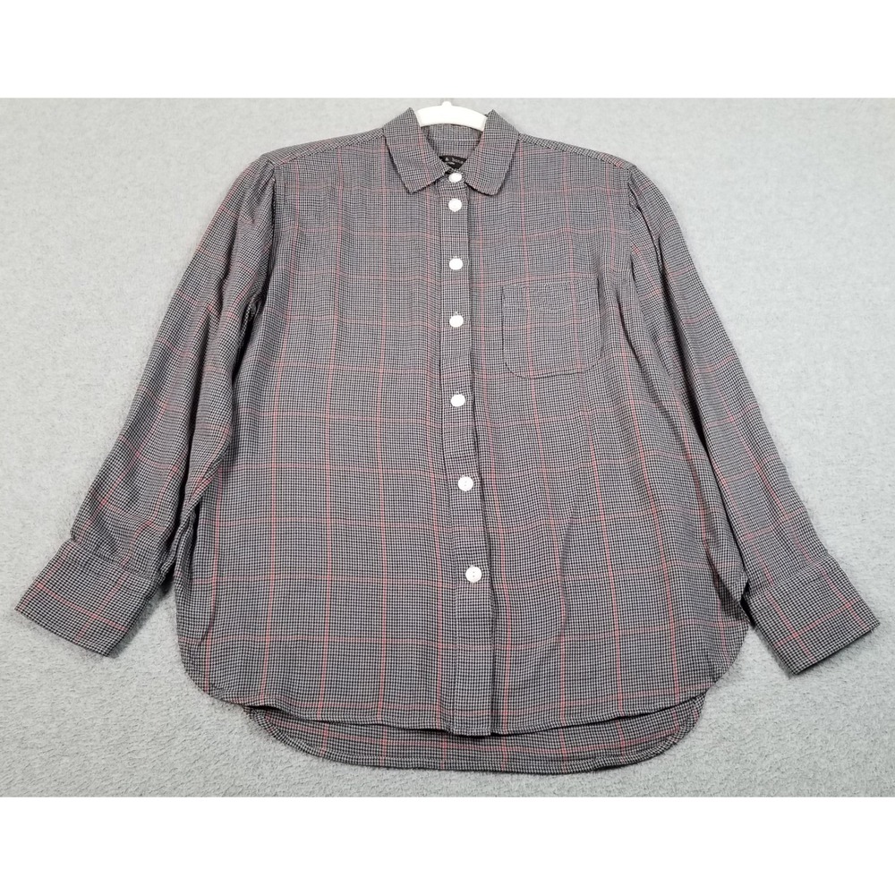 Rag & Bone Button Up Shirt Womens XS Blue Red Plaid Houndstooth Rayon Blouse Top